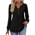 cross-border  women's casual solid color v-neck loose button-down long sleeve t-shirt top