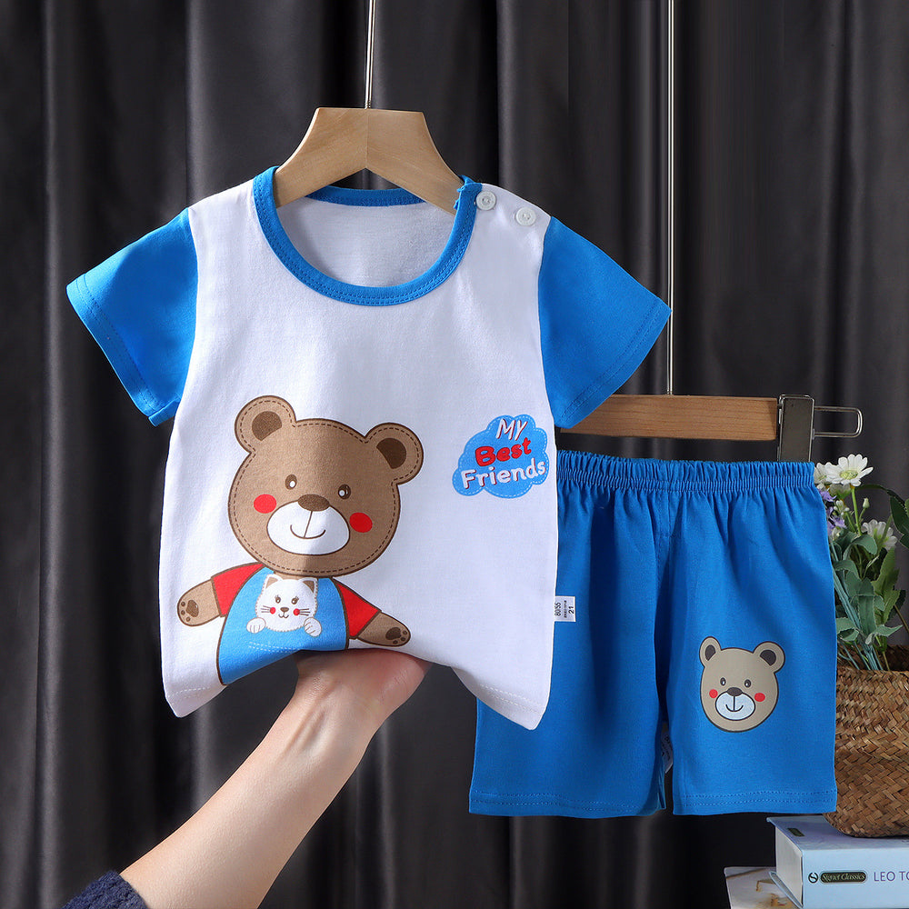 summer new arrival: 100% cotton kids' short-sleeve t-shirt and shorts set - korean style infant and toddler two-piece outfit
