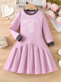 Export kidsdresspinkcasual sports style gridsletterprintingpatchworkpleated umbrella skirt girl long skirt
