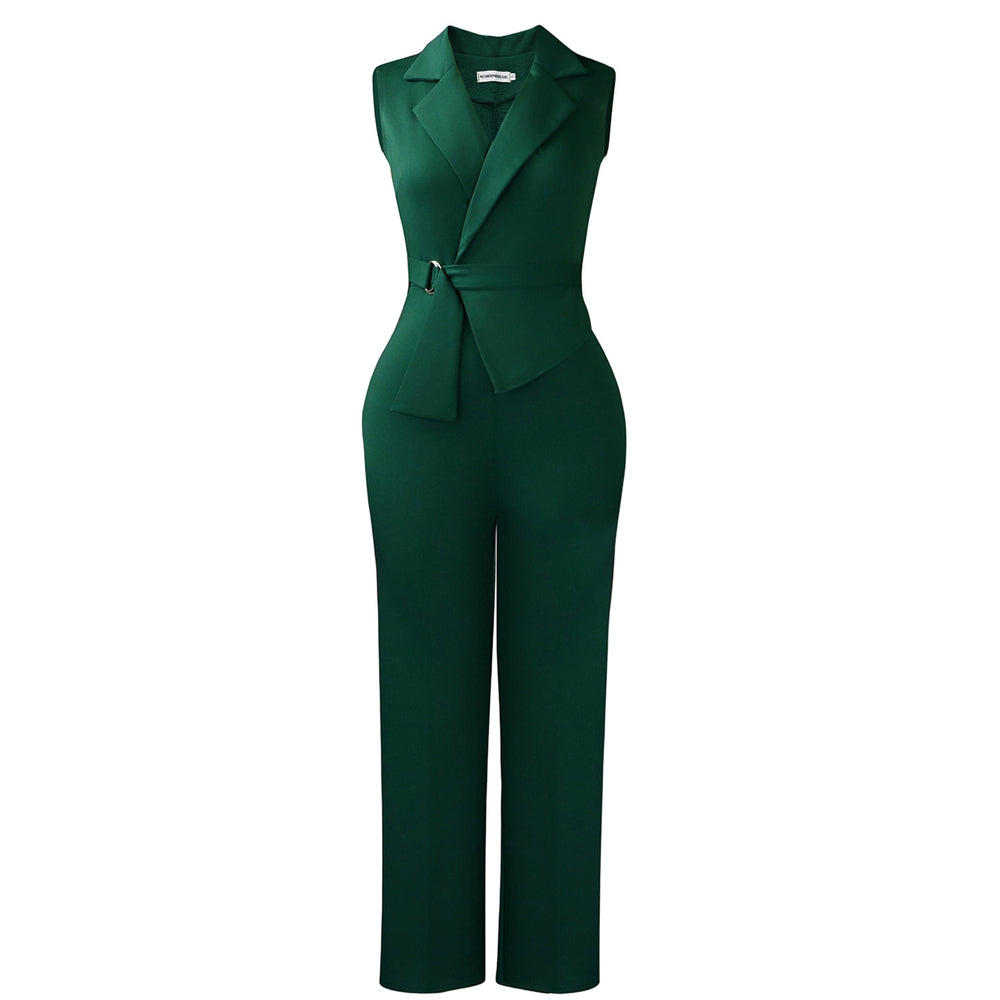 C8653 cross-border e-commerce summer fashion solid color sleeveless blazer collar tie wide leg pants african jumpsuit