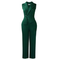 C8653 cross-border e-commerce summer fashion solid color sleeveless blazer collar tie wide leg pants african jumpsuit