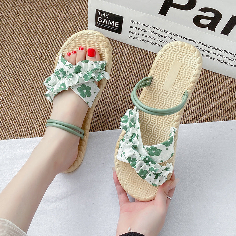Women's summer fashion sandals: sweet floral two-wear flat sandals, versatile outdoor slippers
