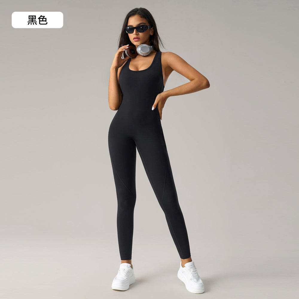 fashion nude back yoga jumpsuit with breast pad and elastic peach butt lifting yoga fitness pants dlt007