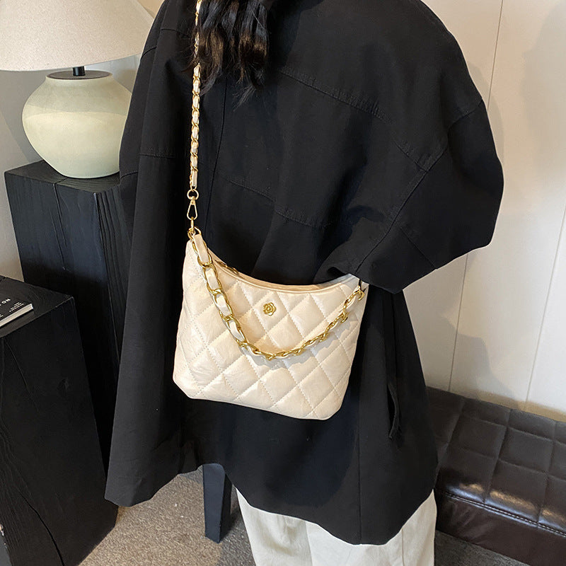 Rhombus chain bag women's 2023 new trendy fashion retro underarm bag niche texture shoulder bag crossbody bag