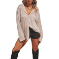 2025 autumn european and american cross-border women's fashion: new sequin long-sleeve turn-down collar casual blouse for amazon