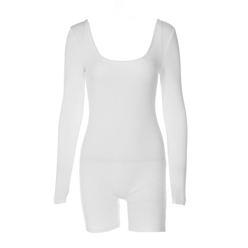 2024  high-end fashion women's clothing new solid color yoga pants threaded integrated leaking back halter long-sleeved shorts