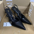 Za2025 new patent leather pointed-toe crimson red sexy ultra-high heel stiletto peep-toe back-tie sandals - mature woman style