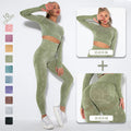European and american new seamless washed smiley face yoga set - activewear long sleeve top and butt-lifting yoga pants two-piece set