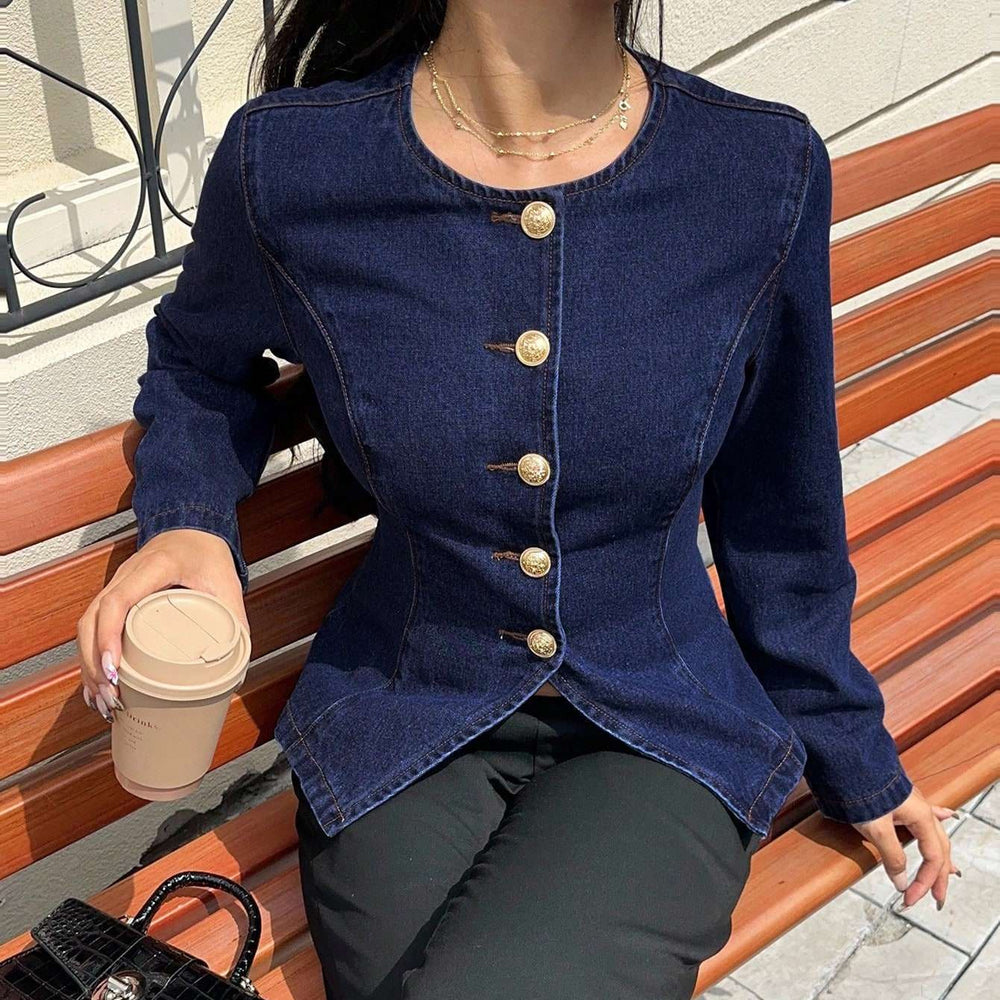 Amazon tiktok pinduoduo foreign trade cross-border fashion round neck waist fishtail denim short jacket