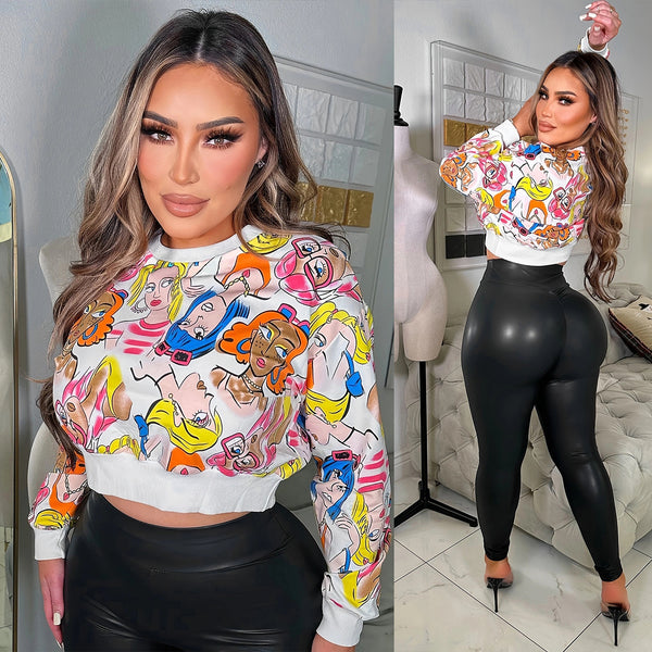 S390953 Women's Fashion Printed Long Sleeve Sweater Women