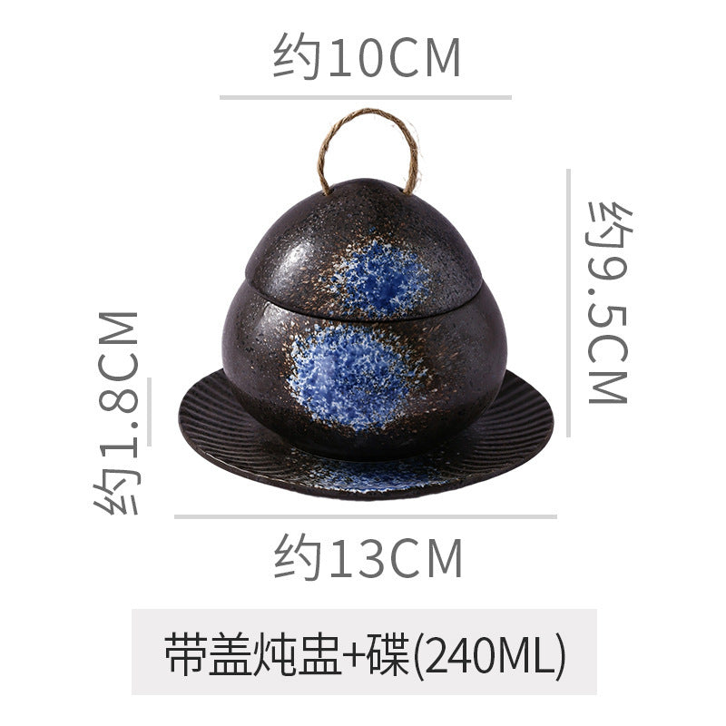 Japanese retro steamed egg cup, one-person soup cup, ceramic tableware, dessert bowl, bird's nest supplement, covered bowl, one-person stew cup