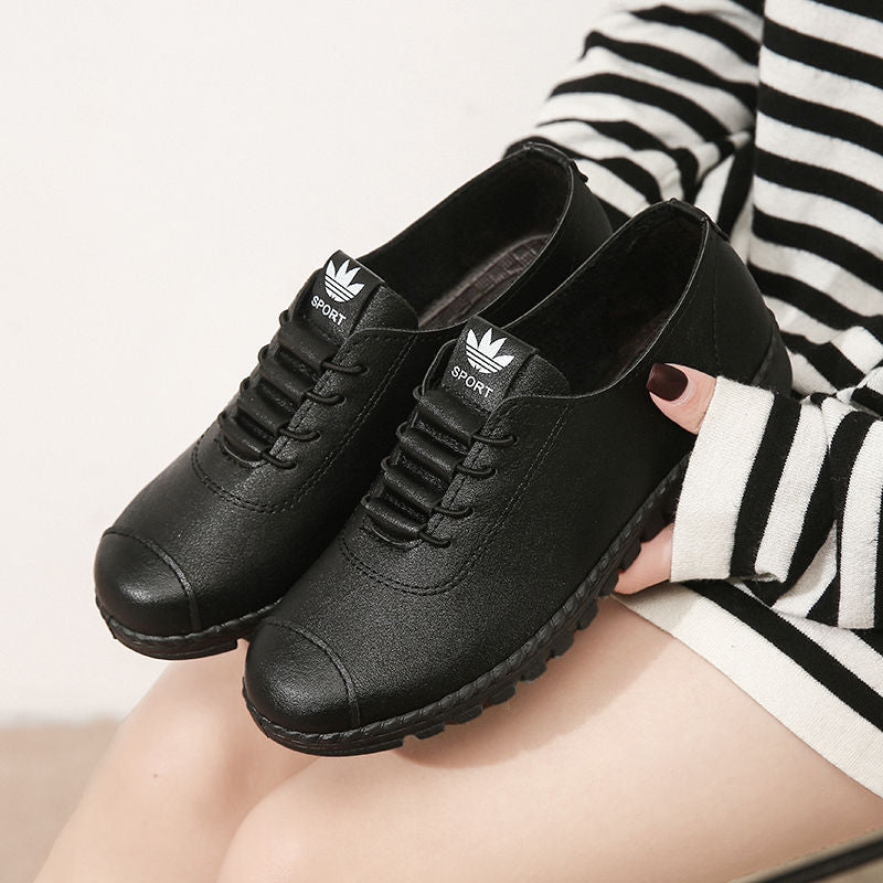 Kfc work shoes flatscasualladieswear shoes flats soft bottom women's thick heel plaid work shoes black women's leather shoes