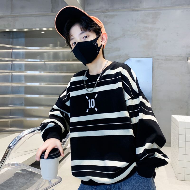 Boys' sweatshirt spring & fall  new kids' spring clothes trendy brand street style striped t-shirt, stylish and cool for older boys
