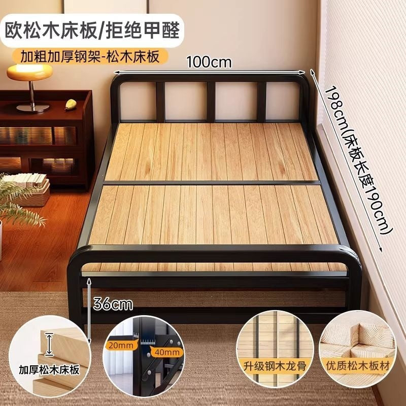 Steel and wood foldable bed single bedfor homeadult lunch break simple bed double bed 1.2m dormitory rental iron bed