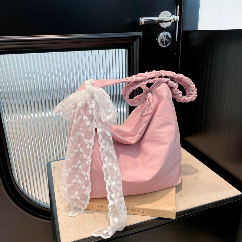 Cross-border 2025 new large-capacity casual nylon messenger bag fashionable and high-end solid color shoulder bag tote bag