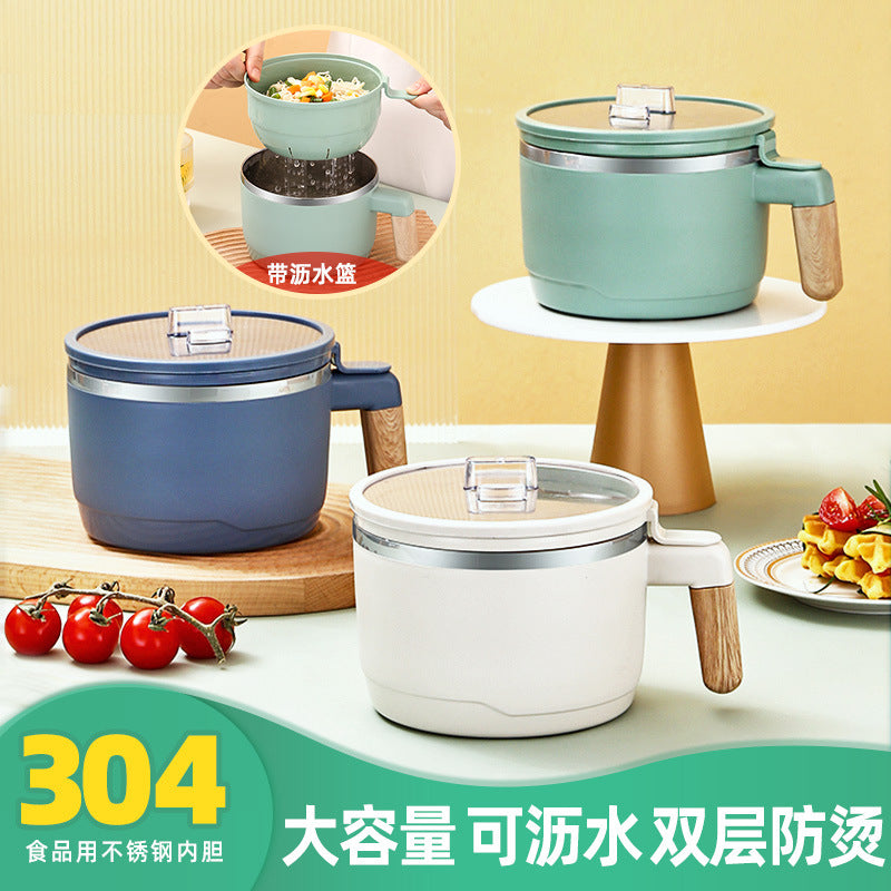 304 stainless steel instant noodle cup - portable double-walled bowl with lid for student dorms, japanese-style lunch box, bento box, gift