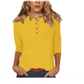 cross-border  women's fashion casual three-quarter sleeve solid color button-down crew neck t-shirt top