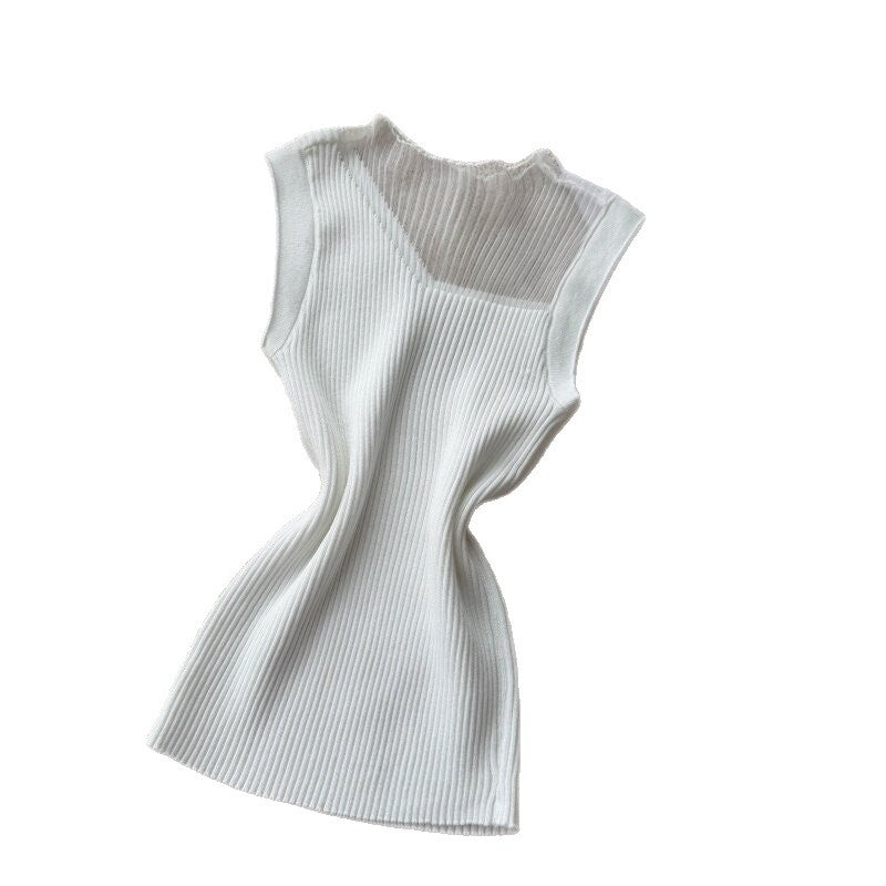 Sweet work clothing style half mesh high collar camisole women's summer outwear silmslimming lookknitting sleeveless tops