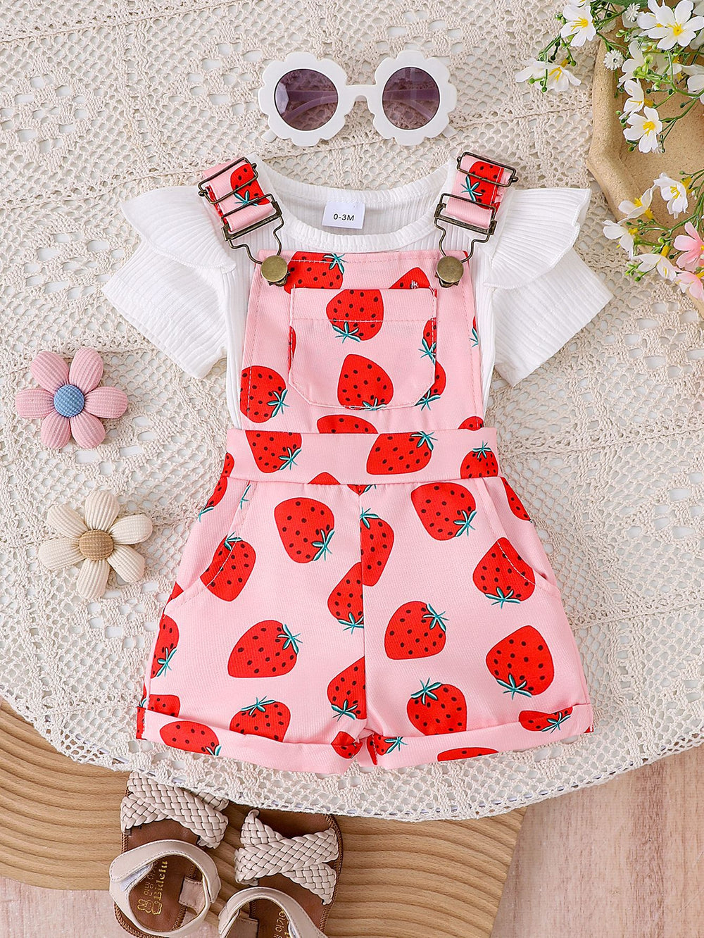 Amazon spring new girls' baby outfit set: solid color short-sleeve top with printed overalls two-piece set