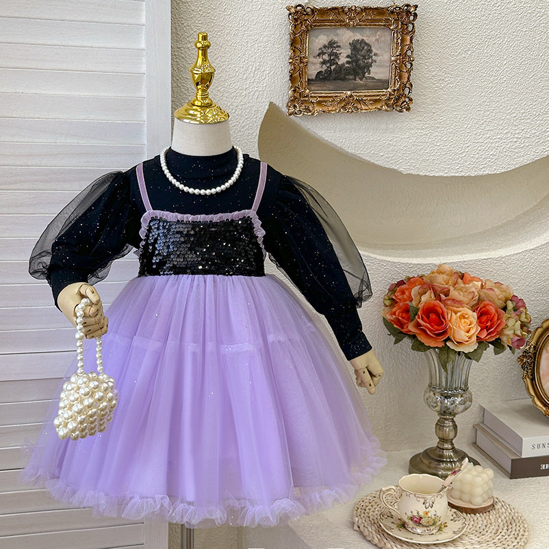 Girls' dress  spring new arrival - faux two-piece baby girl dress, birthday party dress, princess dress for toddlers and young children