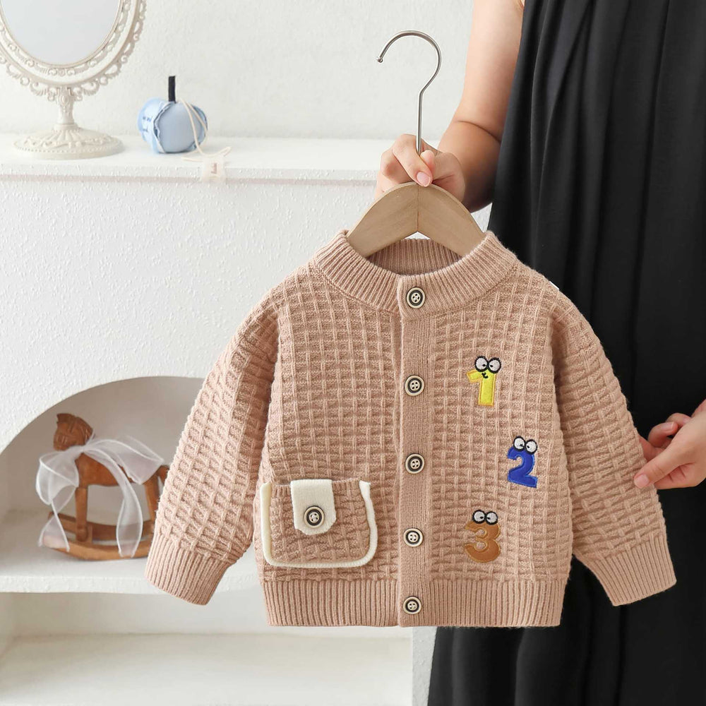 Kids' embroidered cartoon letter knit cardigan -  autumn/winter collection - boys' and girls' baby sweater coat