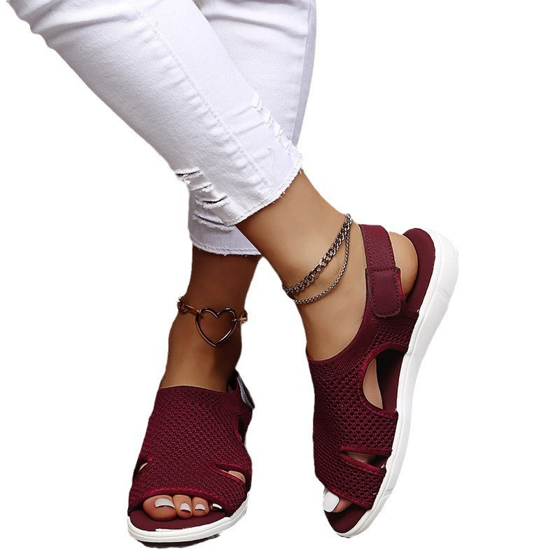 2024 summer new women's sandals  word sandals women's, large size elastic flying woven women's sandals 35-44 wholesale