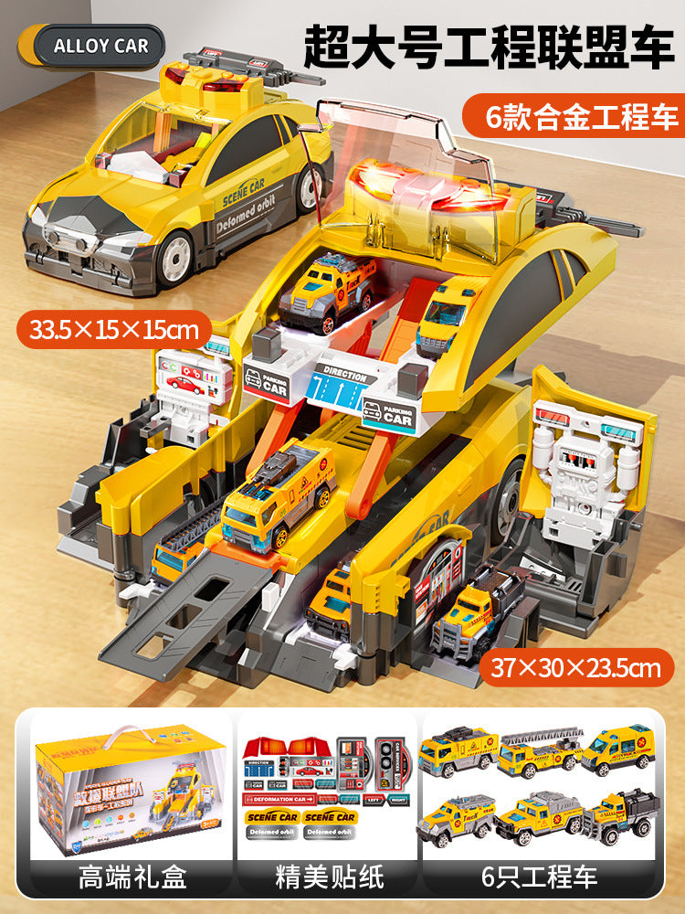 New children's fire truck transforming ejection track parking garage sound and light educational model toy car