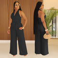 C7368 cross-border   fashion women's summer casual solid color v-neck backless jumpsuit new