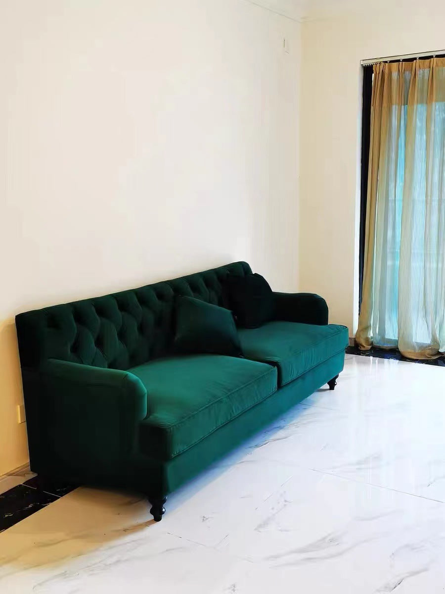 American light luxury solid wood living room fabric sofa dark green French retro single leisure chair hotel balcony single chair