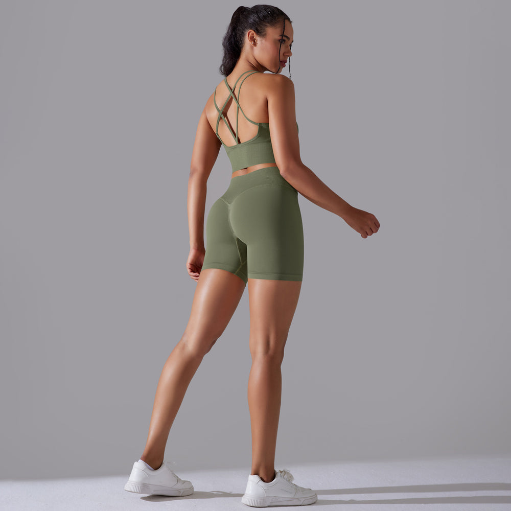 European and american sexy backless bra sports tank top high-waisted butt-lifting leggings seamless yoga outfit quick-dry fitness set