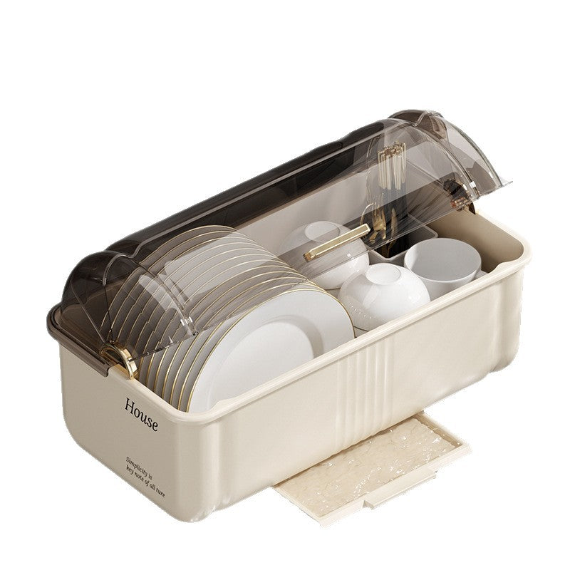 Accessible luxury dish rack kitchen dishware storage rack for home multifunctional with cover dustproof drain rack cupboard storage box