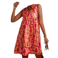 Shipped to europe and the us:  independent store women's v-neck printed dress, sleeveless a-line skirt