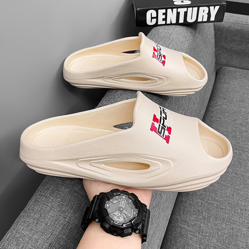 2024 summer men's slippers summer new thick bottom stepping on shit feeling sandals one-word drag EVA men's sports tide drag batch