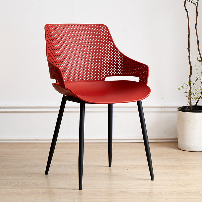 Nordic style iron and plastic backrest dining chair - suitable for dining room, outdoor, bedroom vanity, library, and casual seating