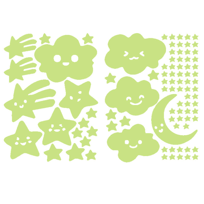 Smile cloud moon luminous wall sticker cartoon fluorescent wall sticker pentagram luminous sticker children's room decorative wall sticker