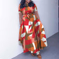 D3266 cross-border women's clothing  new fashion elegant lace-up african large size short-sleeved large swing foreign trade dress
