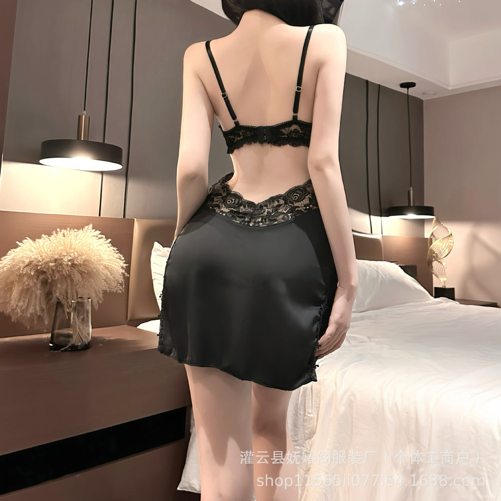 Sexy lingerie, sexy lace cross-section pajamas, uniform, temptation, see-through, passionate, pure desire nightgown, home wear 502