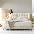Foshan factory french cream style muscle bed chenille fabric italian normcorepopular master bedroom double bed personalized