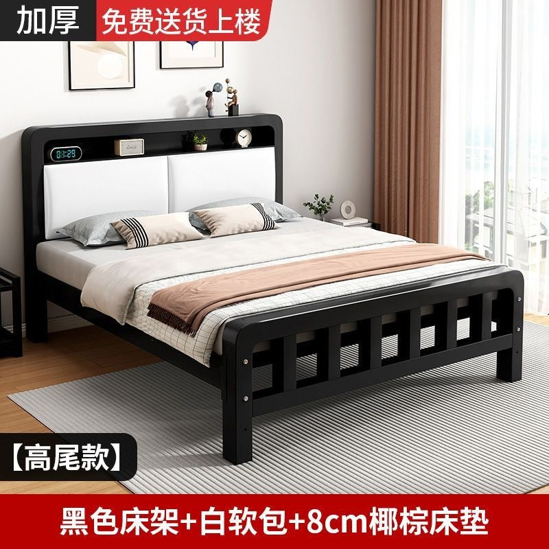 Wrought iron bed double bed for home bedroom kids small apartment single thickened reinforced iron frame bed soft package for rental room
