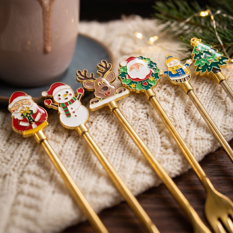 304 stainless steel luxury style creative christmas tableware coffee spoon afternoon tea dessert spoon fruit fork wholesale
