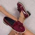 bow loafers for women  foreign trade thick sole medium heel british style retro small leather shoes for women size difference 0.5