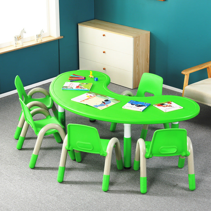 Children's table and chair set Kindergarten table and chair Baby painting game learning desk Plastic lifting moon creative table