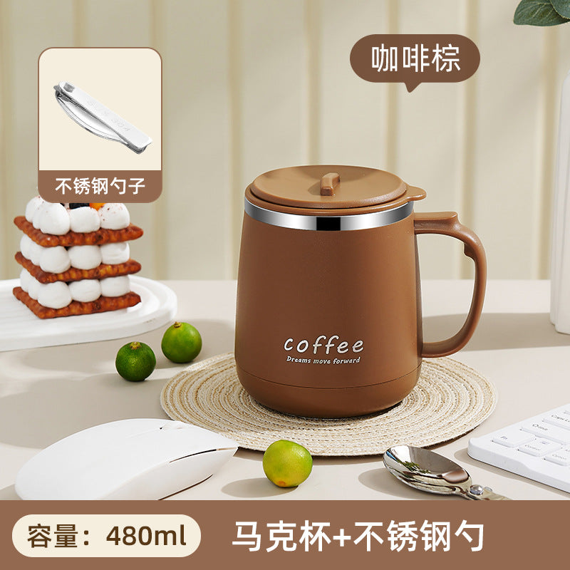 304 stainless steel mug with lid, creative logo design, high-value aesthetic, includes tea infuser, office coffee cup, wholesale gift option