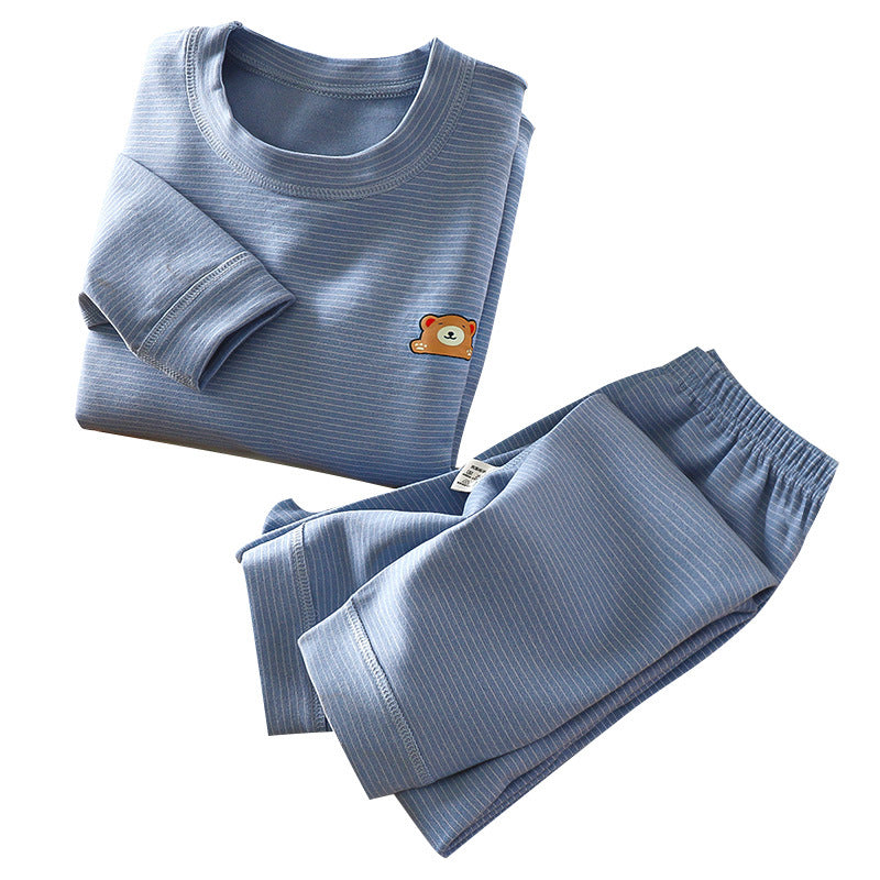 Kids' boneless fleece-lined turtleneck thermal underwear set - new autumn collection for boys and girls - striped, extra thick, warm innerwear set