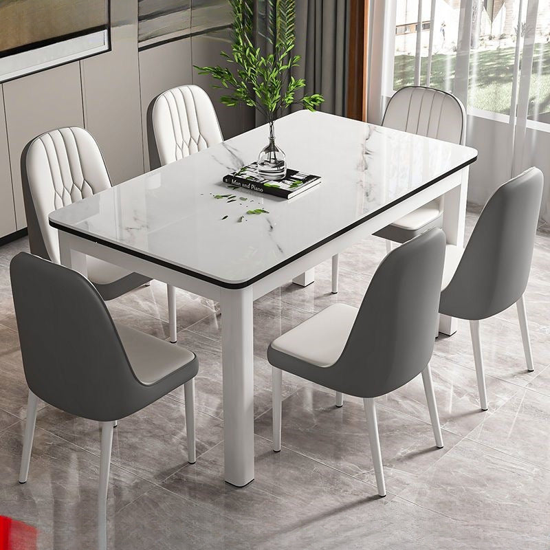Tempered glass dining table and chair set - modern home dining table for small apartments, living rooms, and rental properties - rectangular table