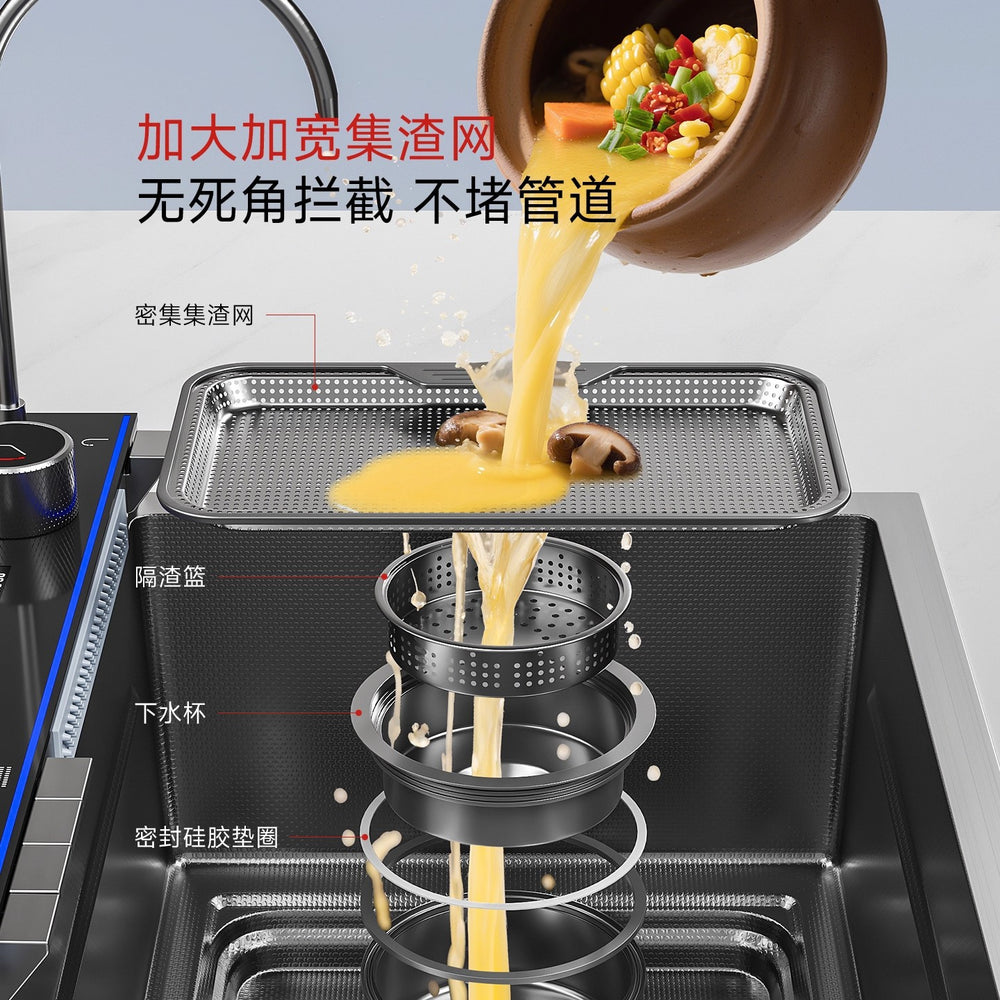 Extra thick 5.0 whale rain dance waterfall 304 kitchen honeycomb sink single slot digital display thickened stainless steel vegetable basin