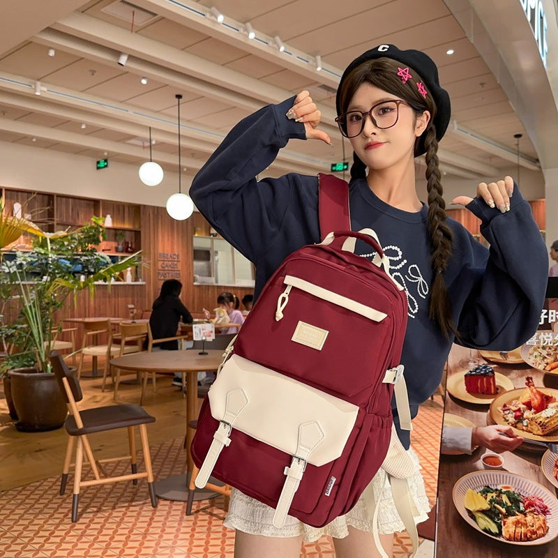 Backpack maillard color matching classy school bag junior high school student school bag casual travel couple college student school bag
