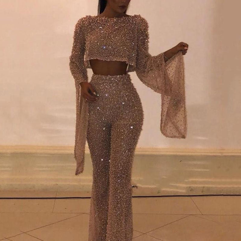 new european and american style women's export clothing,  &  two-piece sexy long sleeve backless jumpsuit with pants