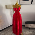 European and american women's clothing  autumn new arrivals: sweet, fresh, slimming, pleated high-waisted backless maxi dress