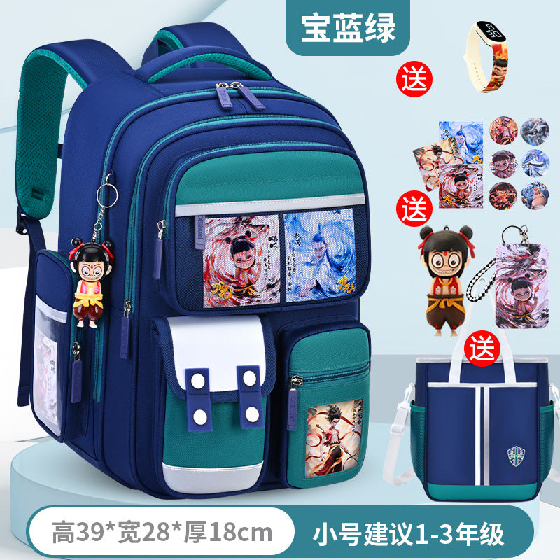New nezha backpack for elementary school students, grades 1-6, lightweight, spine-protecting, load-reducing, large capacity for boys and girls
